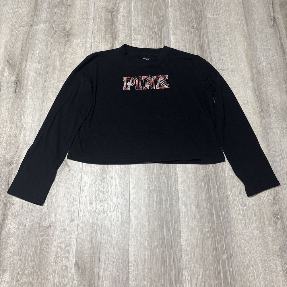 Victoria’s Secret PINK Black Long Sleeve Crop Top Women’s Size S